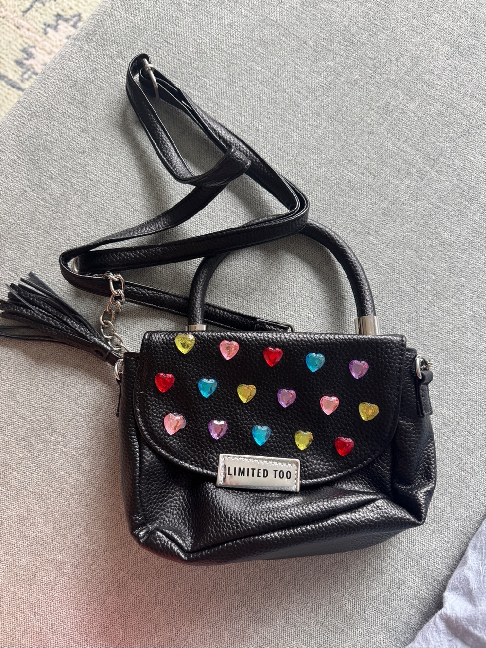 Limited Too Black Mini Crossbody with Multicolor Heart Gems
